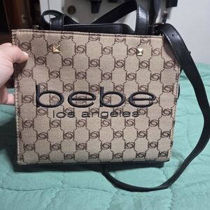 bebe Los Angeles Beige Logo Crossbody Bag